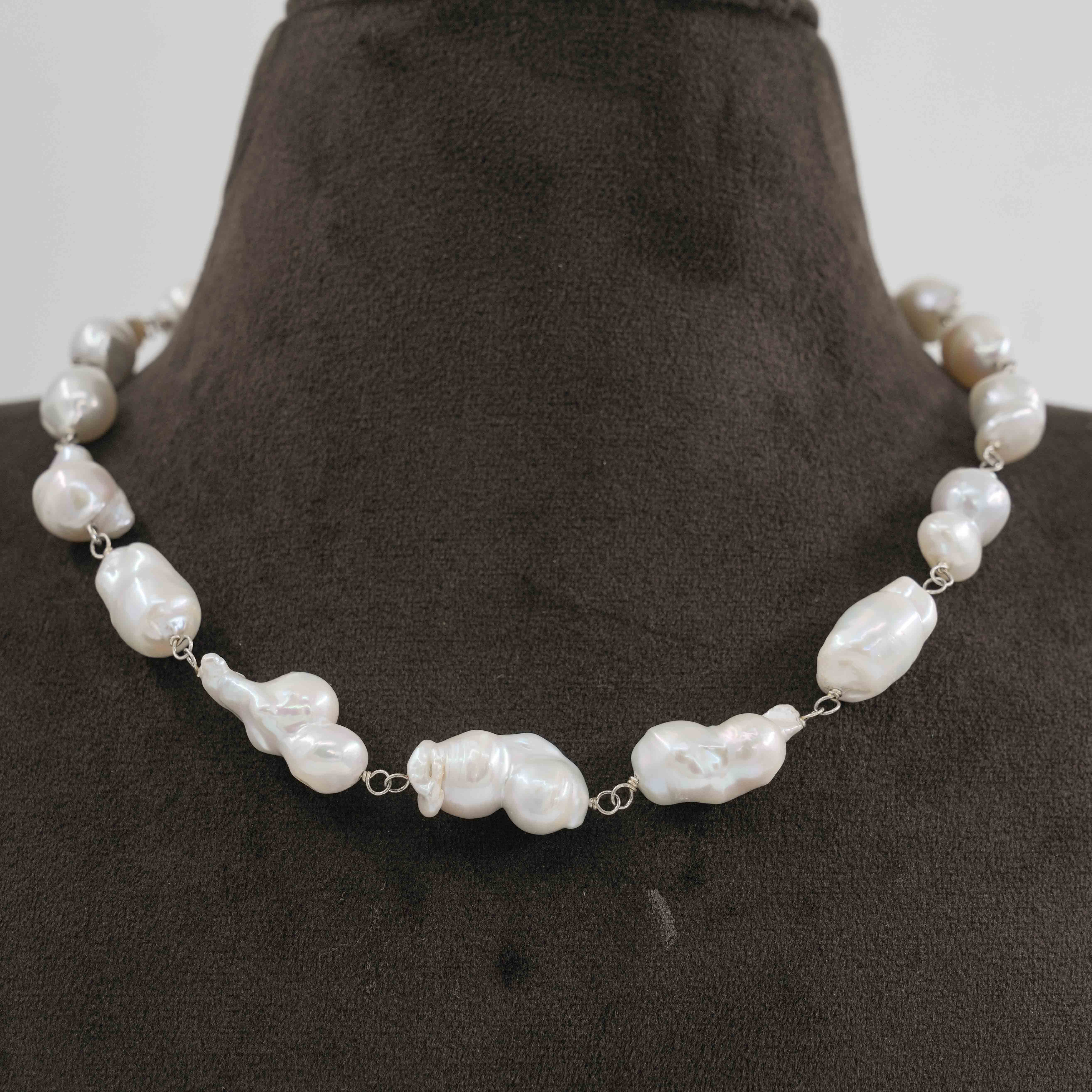 The Pearl Atelier by Kabra Pearls - Baroque Single Layered Pearl Fancy Chain 92.5 Silver